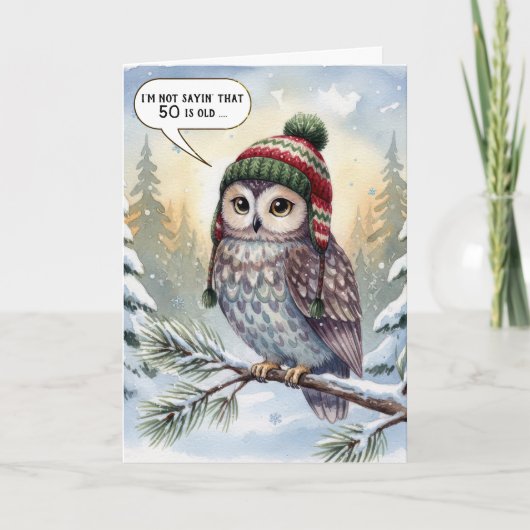 50th Birthday Watercolor Owl In Winter Hat Kaart (Voorkant)