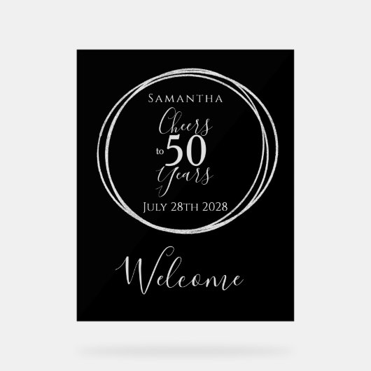 50th Birthday Welcome Cheers 50 Years Party Black Acryl Bord (Voorkant)