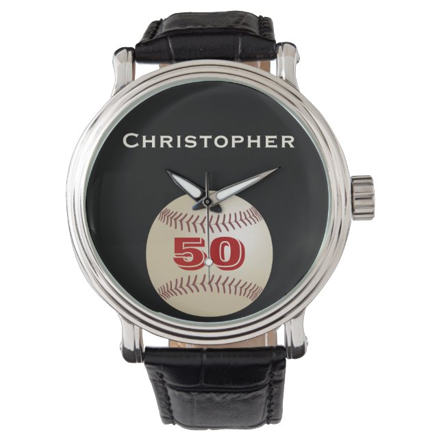 50th Birthday Wrist Watch, Persoonlijk, Baseball Horloge (Voorkant)