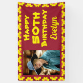 50th Birthday Yellow Flower Photo Party Spandoek (Verticaal)