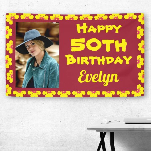 50th Birthday Yellow Flower Photo Party Spandoek