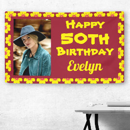 50th Birthday Yellow Flower Photo Party Spandoek