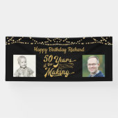 50th Birthday Zwart Goud String Lights Foto's Spandoek (Horizontaal)