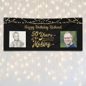 50th Birthday Zwart Goud String Lights Foto's Spandoek