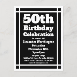 50th Black Simple Birthday Invitation Briefkaart