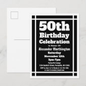 50th Black Simple Birthday Invitation Briefkaart (Voorkant / Achterkant)