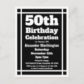50th Black Simple Birthday Invitation Briefkaart (Voorkant)