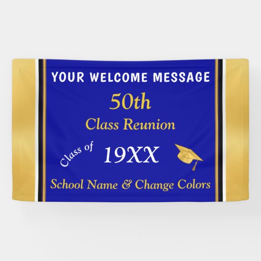 50th Class Reunion Banners Elk jaar, KLEUREN, TEKS (Horizontaal)