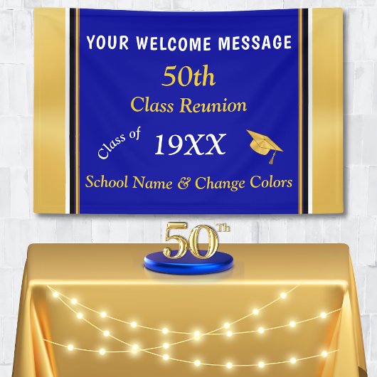 50th Class Reunion Banners Elk jaar, KLEUREN, TEKS