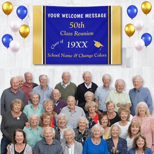 50th Class Reunion Banners Elk jaar, KLEUREN, TEKS