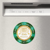 50th Class Reunion Souvenirs, Green, White, Gold Magneet (Insitu (Vaatwasser))