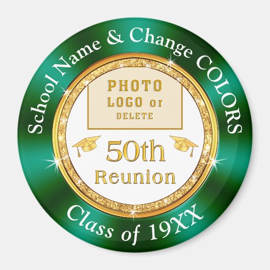 50th Class Reunion Souvenirs, Green, White, Gold Magneet (Voorkant)