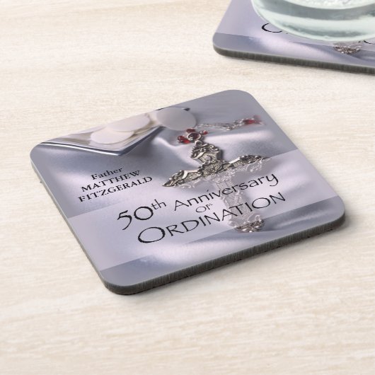 50th Custom Name Ordination Jubileum Chalice Bier Onderzetter (Linkerzijde)