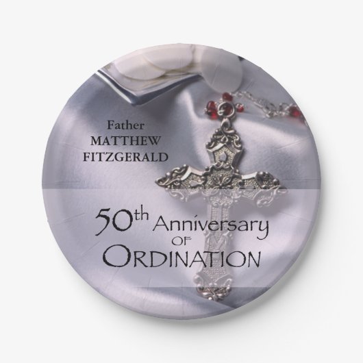 50th Custom Name Ordination Jubileum Chalice Papieren Bordje (Voorkant)