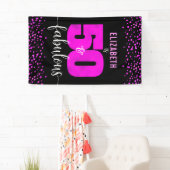 50th Fabulous Birthday Hot Pink folie stippen zwar Spandoek (Insitu)