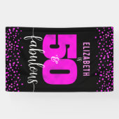 50th Fabulous Birthday Hot Pink folie stippen zwar Spandoek (Horizontaal)