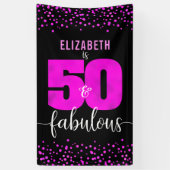 50th Fabulous Birthday Hot Pink folie stippen zwar Spandoek (Verticaal)