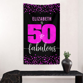 50th Fabulous Birthday Hot Pink folie stippen zwar Spandoek