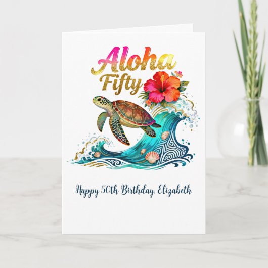 50th Fifty Birthday Tropical Ocean Beach Theme Kaart (Voorkant)