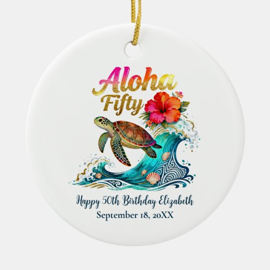 50th Fifty Birthday Tropical Ocean Beach Theme Keramisch Ornament (Voorkant)