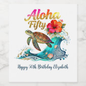 50th Fifty Birthday Tropical Ocean Beach Theme Wijn Etiket (Enkel label)