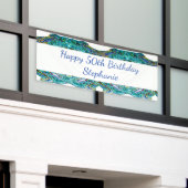 50th Fifty Happy Birthday Party Blauw Abstract Spandoek (Buitenkant Gebouw)