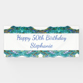 50th Fifty Happy Birthday Party Blauw Abstract Spandoek (Horizontaal)