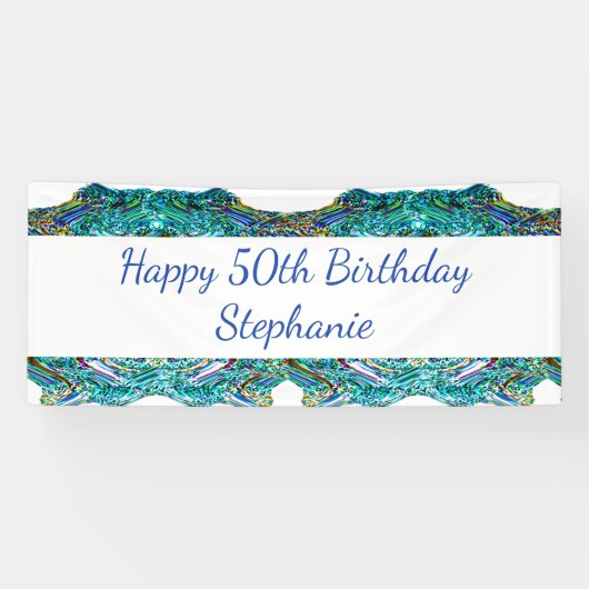 50th Fifty Happy Birthday Party Blauw Abstract Spandoek (Horizontaal)
