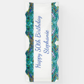 50th Fifty Happy Birthday Party Blauw Abstract Spandoek (Verticaal)