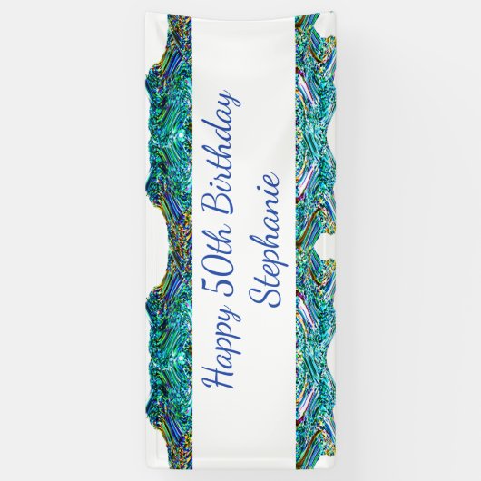 50th Fifty Happy Birthday Party Blauw Abstract Spandoek (Verticaal)