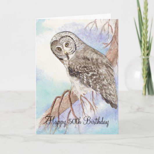 50th Funny Birthday Owl Kaart (Voorkant)