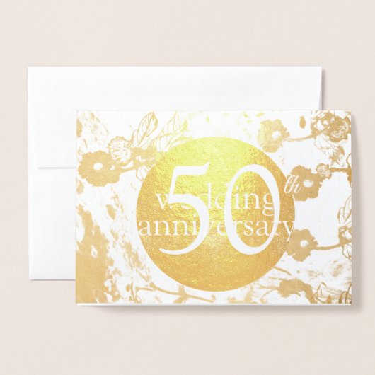 50th Gold Foil Wedding Floral Blank Card Folie Kaarten (Voorkant met envelop)