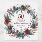 50th Gold Wedding Anniversary Elegant Winter Wijn Etiket (Enkel label)