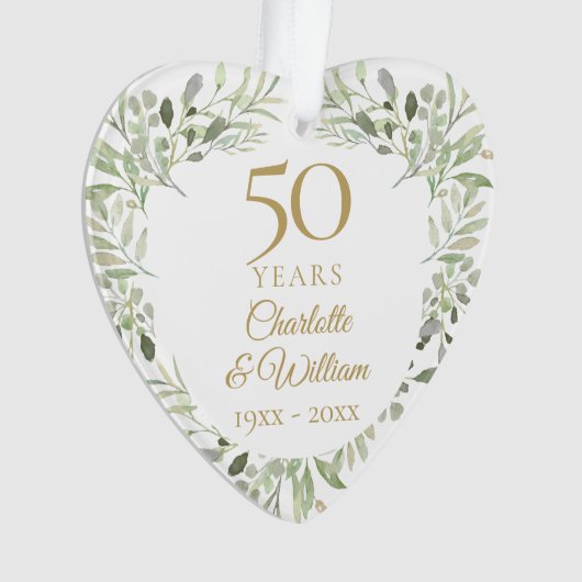 50th Gold Wedding Jubileum Greenery Foto Ornament (voorkant)
