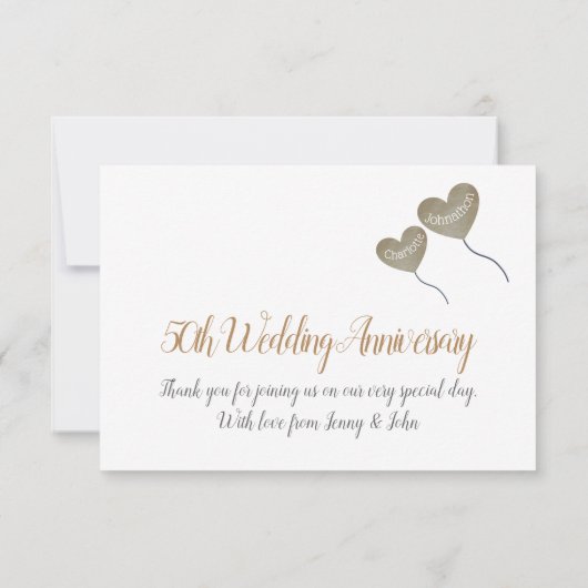 50th Golden Jubileum hartballon dank u Bedankkaart (Achterkant)