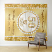 50th, Golden Wedding Jubileum achtergrond, 5 maten Wandkleed (In Situ (horizontaal))