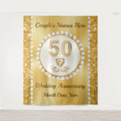 50th, Golden Wedding Jubileum achtergrond, 5 maten Wandkleed (Voorkant)