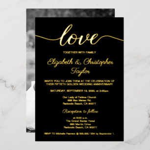 50th Golden Wedding Jubileum Zwart Custom Foto Folie Uitnodiging