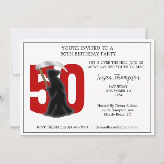 50th Grim Reaper Birthday Invitation Kaart (Voorkant)