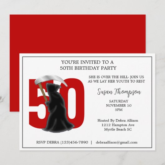 50th Grim Reaper Birthday Invitation Kaart (Voorkant / Achterkant)