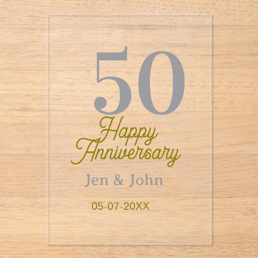 50th happy anniversary name date silver gold date  acryl uitnodigingen (Voorkant)