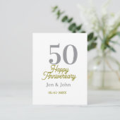 50th happy anniversary name date silver gold date  briefkaart (Staand voorkant)