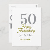 50th happy anniversary name date silver gold date  briefkaart (Voorkant / Achterkant)