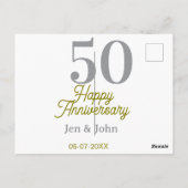 50th happy anniversary name date silver gold date  briefkaart (Achterkant)