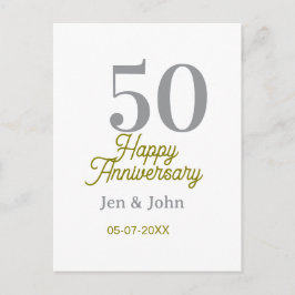 50th happy anniversary name date silver gold date  briefkaart
