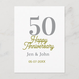 50th happy anniversary name date silver gold date briefkaart