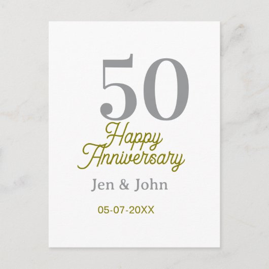 50th happy anniversary name date silver gold date  briefkaart (Voorkant)
