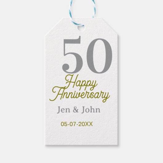 50th happy anniversary name date silver gold date cadeaulabel (Voorkant)
