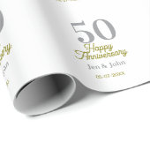 50th happy anniversary name date silver gold date  cadeaupapier (Rol Hoek)