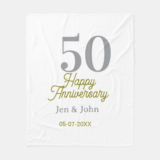 50th happy anniversary name date silver gold date fleece deken (Voorkant)